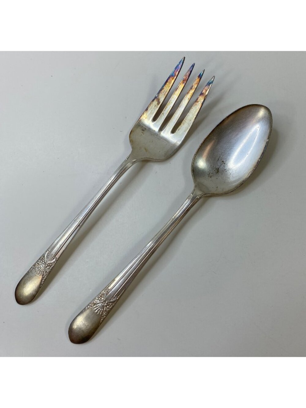 WM Rogers Silver Plated "Beloved" Serving Fork and Spoon Set  Vintage